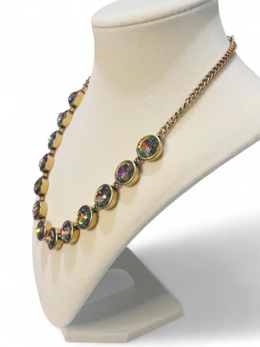 J.Crew Watermelon Brulee Iridescent Crystal Gold-Tone Statement Necklace - Picture 5 of 8